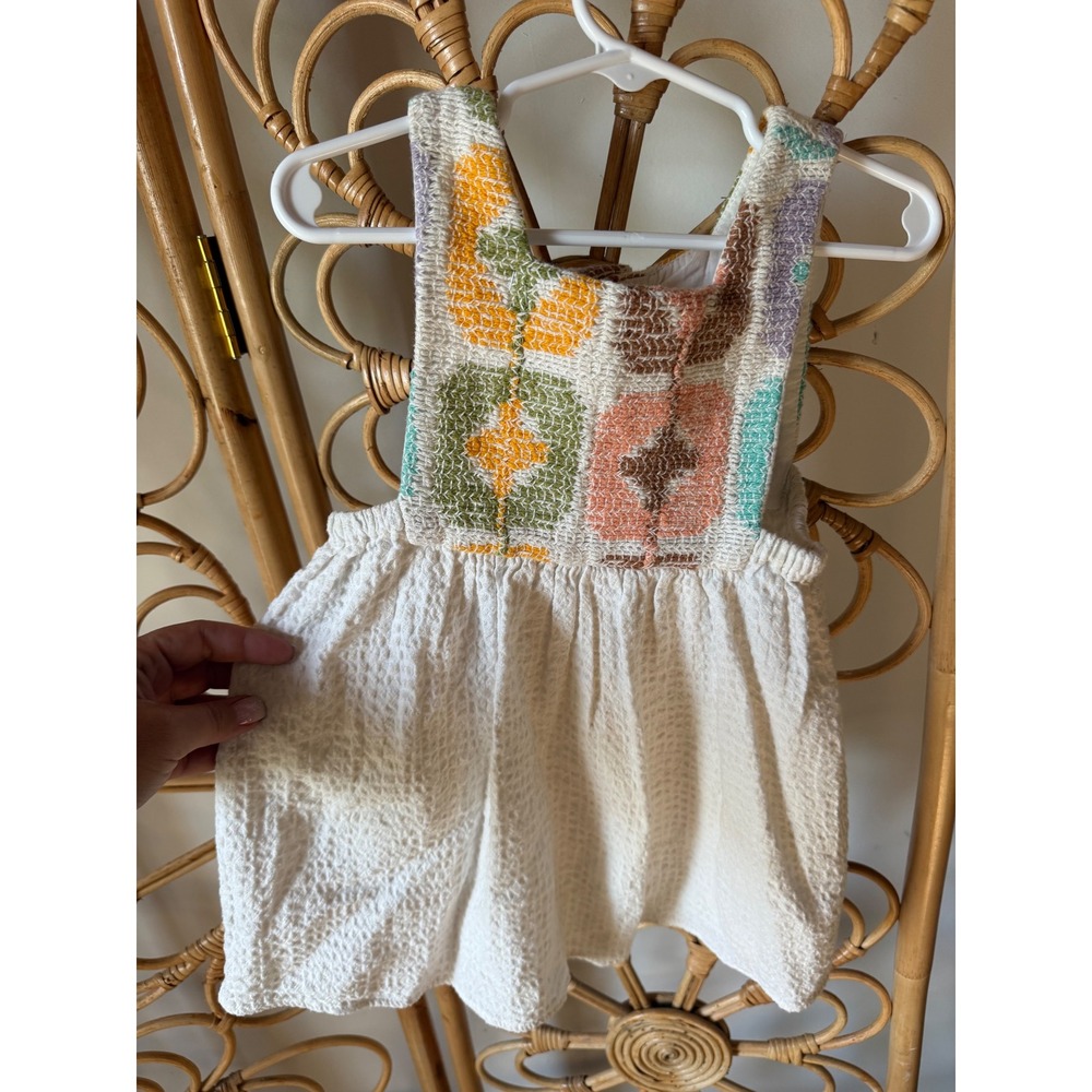 Zara‎ Kids Girls Boho Geometric Textured Dress Cream Orange Green Size 3-4 Years